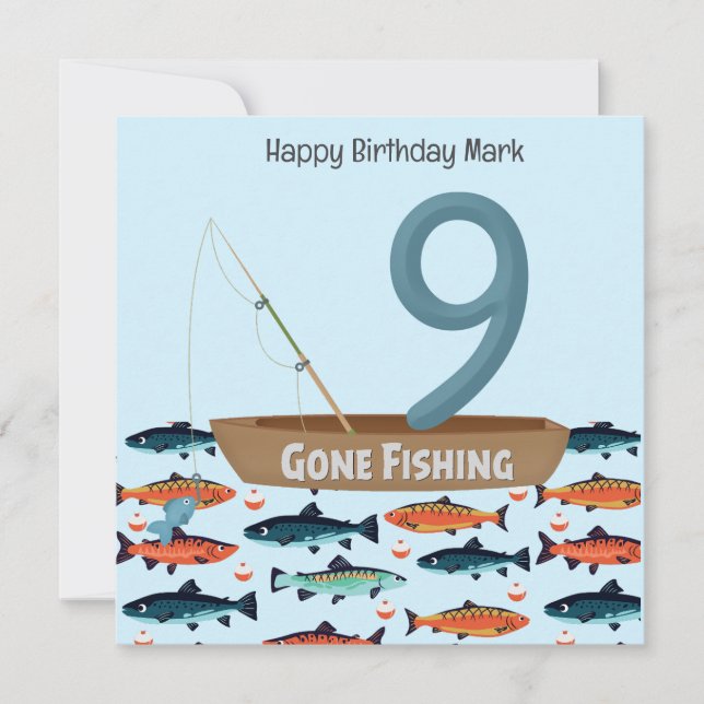 Fischen Lover 9. Geburtstag Karte (Vorderseite)