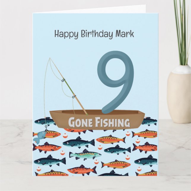 Fischen Lover 9. Geburtstag Karte (Vorderseite)