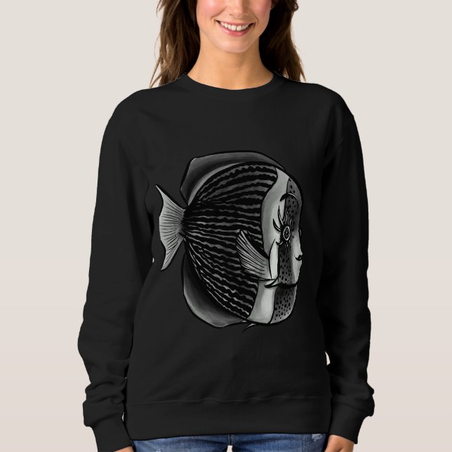 Fischen mit Augenbrauen Schwarz-Weiß-Digitalfarben Sweatshirt (Vorderseite)