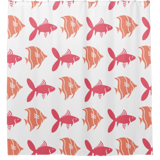 Fischen Sie schwimmendes grafisches Pfirsich-Rosa Duschvorhang (Vorderseite)