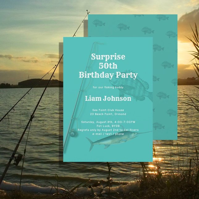 Fischen Thema Seine Überraschung Geburtstagsparty Einladung (Von Creator hochgeladen)