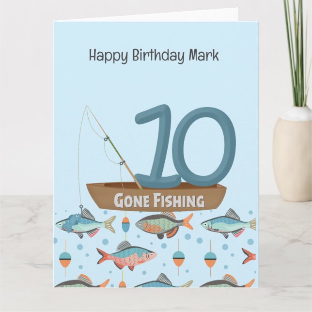 Fischen über 10. Geburtstag Karte (Vorderseite)