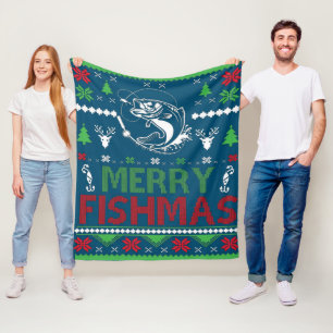 FISCHEN Ugly Christmas Bekleidung Bass Fisch, Merr Fleecedecke