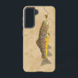 Fischen von Brauner Forelle Samsung Galaxy Hülle<br><div class="desc">Fliege,  die braune Forelle anfischt,  nachdem die trockene Fliege gefangen wird. Handgezeichnet von Künstlerin ©Tina Hesskew of Fishing Hunting Life.</div>
