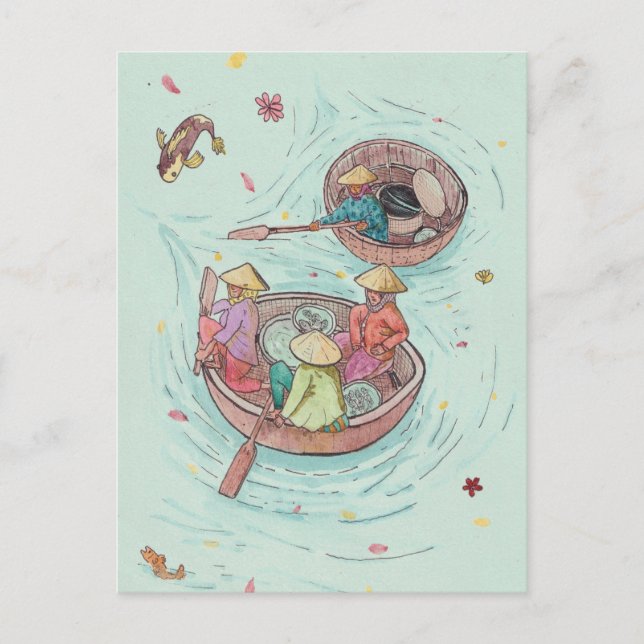 Fischen von Frauen im Mekong Delta Vietnam Wasserf Postkarte (Vorderseite)