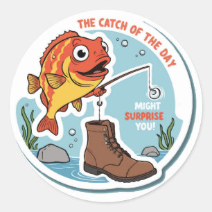 Fischen zum Spaß - Niedliche und sonnige Outdoor-M Runder Aufkleber