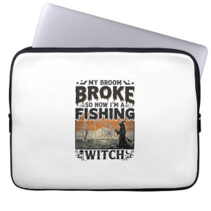 Fischende Hexe Halloween Vintage Vektor Design_1 Laptopschutzhülle
