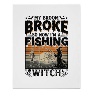 Fischende Hexe Halloween Vintage Vektor Design_1 Poster