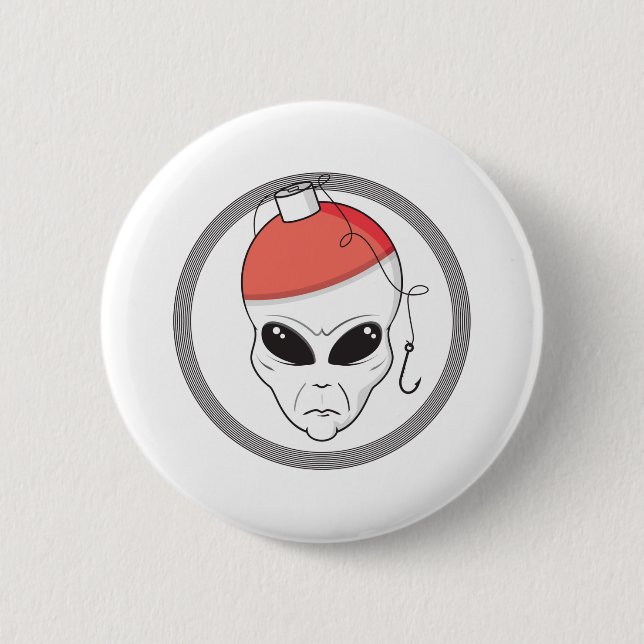 fischender Außerirdischer Kopf Button (Vorderseite)