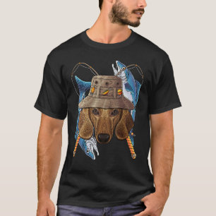 Fischender Dachshund Outdoor Angler Hund Süß Flieg T-Shirt