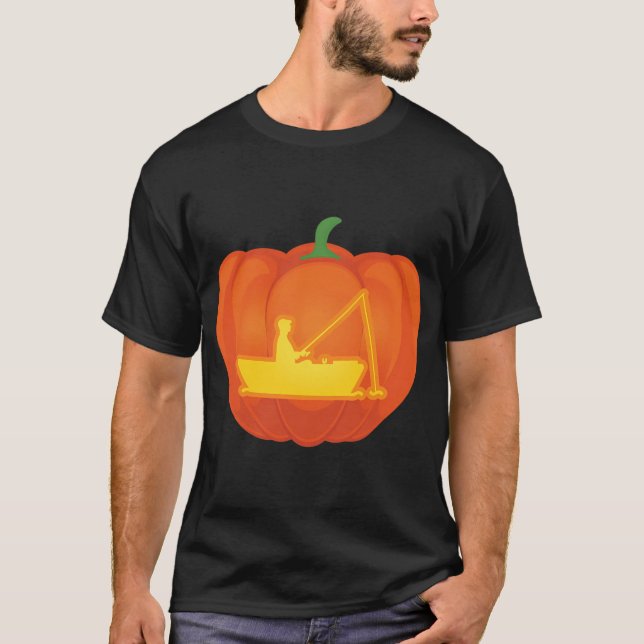 Fischender Kürbis Halloween-Design T-Shirt (Vorderseite)