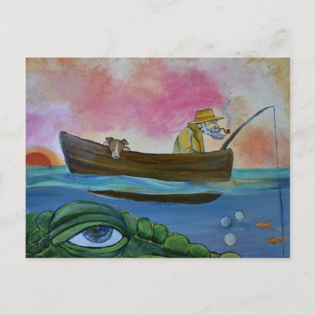 Fischender Seemonster  Postkarte (Vorderseite)