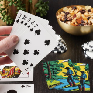 Fischer am Flussufer spielt Karten Spielkarten