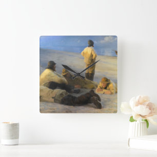 Fischer am Skagen Beach von Peder Severin Kroyer Quadratische Wanduhr