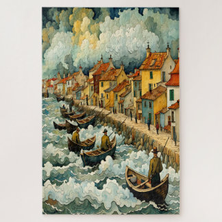 Fischer auf Schiffen im Stormy Sea Van Gogh-Stil Puzzle