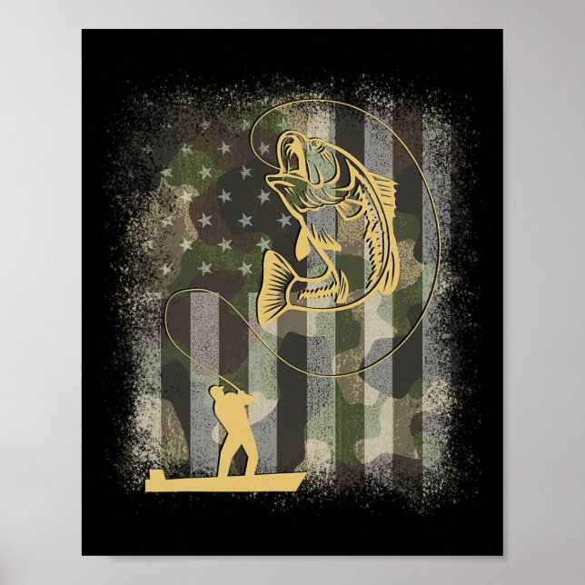 Fischer B Fishing Camo Us Flag 4. Juli Patri Poster (Vorne)