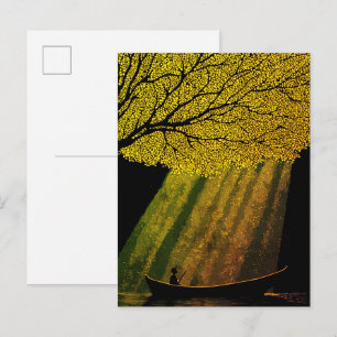 Fischer bei Nacht unter riesigem Blätterdach Postkarte