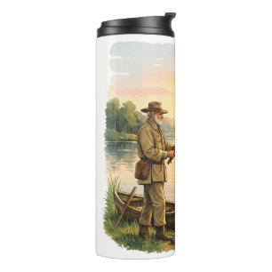 Fischer bei Sonnenuntergang am See Vintage Kunstge Thermosbecher