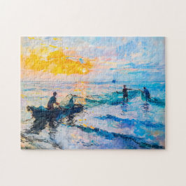 Fischer bei Sunset Impressionist Coastace Puzzle