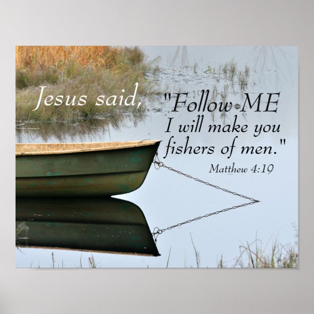 Fischer der Men Scripture, Matthew 4:19 Bible Vers Poster (Vorne)