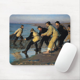 Fischer, die ein Netz an der Nordküste Skagens abw Mousepad