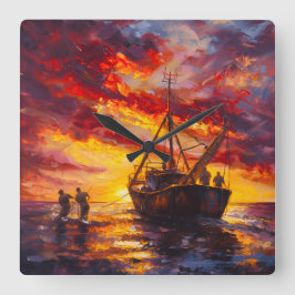 Fischer, die Sturm erlöschen Quadratische Wanduhr