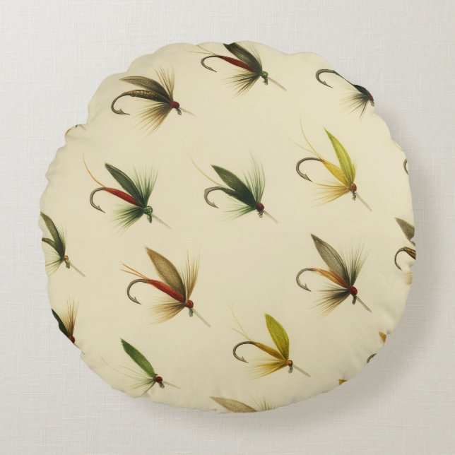 Fischer Fischen Forellen Fliegen Aquarellwurftroll Rundes Kissen (Vorderseite)