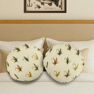 Fischer Fischen Forellen Fliegen Aquarellwurftroll Rundes Kissen