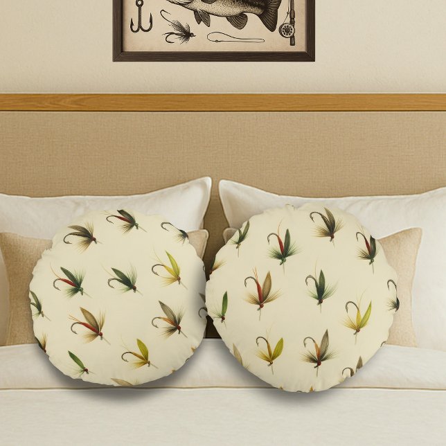 Fischer Fischen Forellen Fliegen Aquarellwurftroll Rundes Kissen (Von Creator hochgeladen)