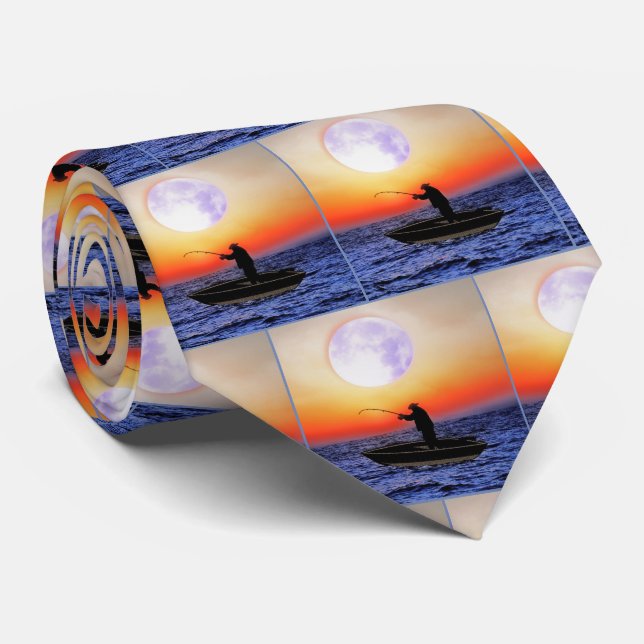 Fischer-Fischerboot-Sonnenuntergang-Wasser Krawatte (Gerollt)