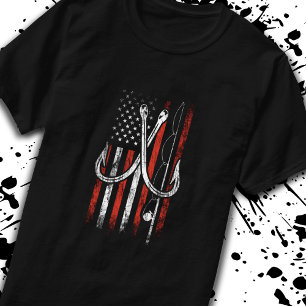 Fischer - Fischerei - Amerikanische Flagge - Fisch T-Shirt
