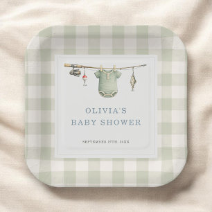 Fischer-Fischerei-Gingham-Baby-Shower-Party Pappteller