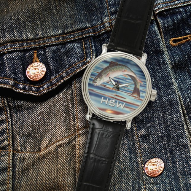 Fischer Forellen-Angeln Monogramm Armbanduhr (Von Creator hochgeladen)
