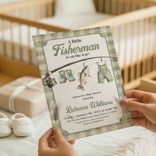 Fischer Gingham Wäscheleine Fischen Baby-Party Einladung