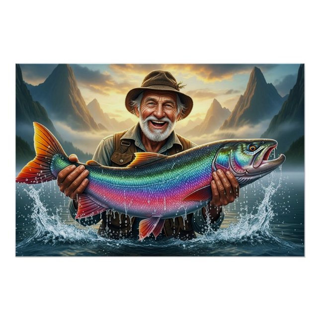Fischer großer Fischfang Angeln  Poster (Vorderseite)