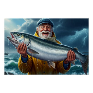 Fischer großer Fischfang Ozean  Poster