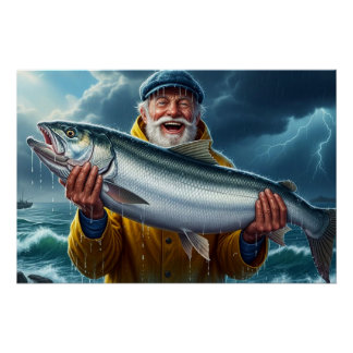 Fischer großer Fischfang Ozean  Poster