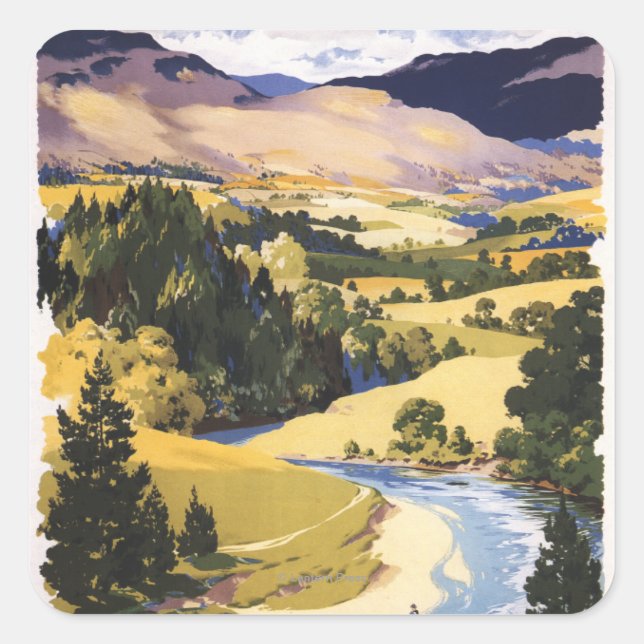 Fischer im Eden-Tal Quadratischer Aufkleber (Vorderseite)