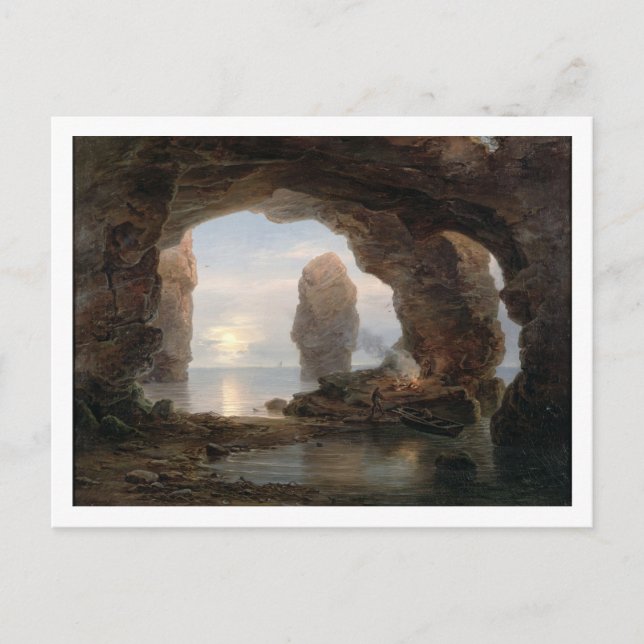 Fischer in Grotto, Helgoland, 1850 (Öl auf Dose Postkarte (Vorderseite)