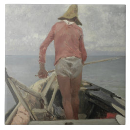 Fischer in Seinem Boot (von Vincenzo Caprile) Fliese