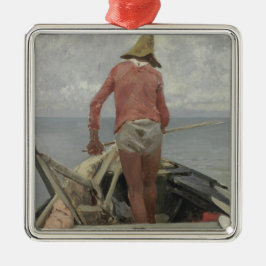 Fischer in Seinem Boot (von Vincenzo Caprile) Ornament Aus Metall