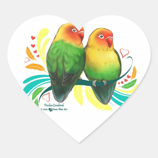 Fischer Lovebirds Herz-Aufkleber (Vorderseite)