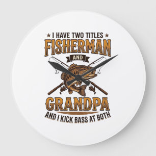 Fischer-Opa Vintage-Gravur-Angler-Shirt_ Große Wanduhr