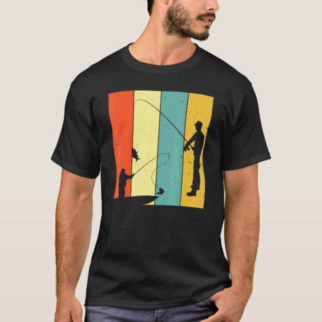 Fischer Retro-Fischereiboot Angelrute T-Shirt (Vorderseite)