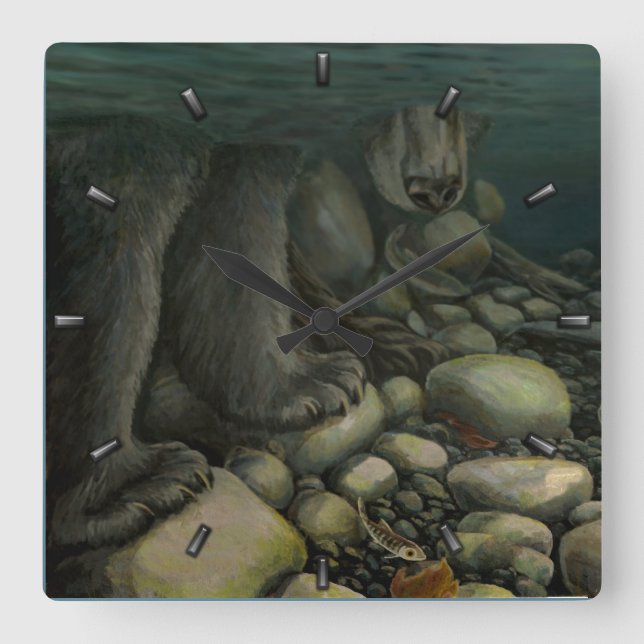Fischer-Uhr-Fischen-Bärn-Wanduhr-Geschenke Quadratische Wanduhr (Vorderseite)