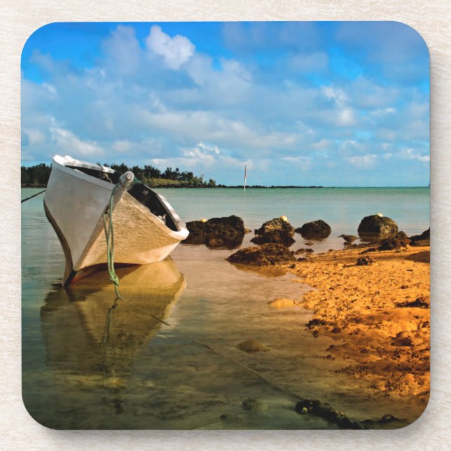 Fischerboot am mauritischen Strand mit Islet Getränkeuntersetzer (Vorderseite)