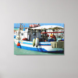 Fischerboot an der toskanischen Küste, Malerei. Leinwanddruck