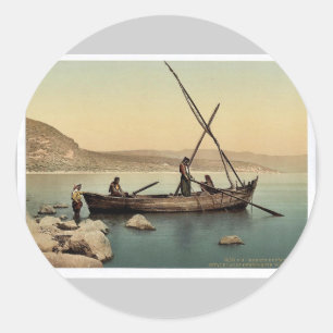 Fischerboot auf dem See, Tiberias, Heiliges Land, Runder Aufkleber