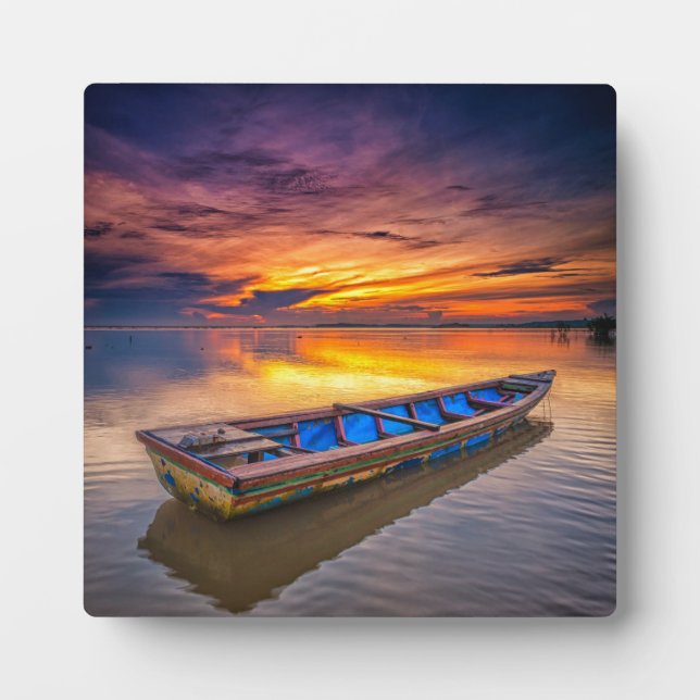 Fischerboot bei Sonnenaufgang | Strand Jubakar Fotoplatte (Vorderseite)