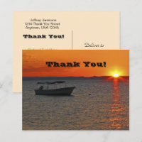 Fischerboot bei Sonnenuntergang, Danke Postkarte